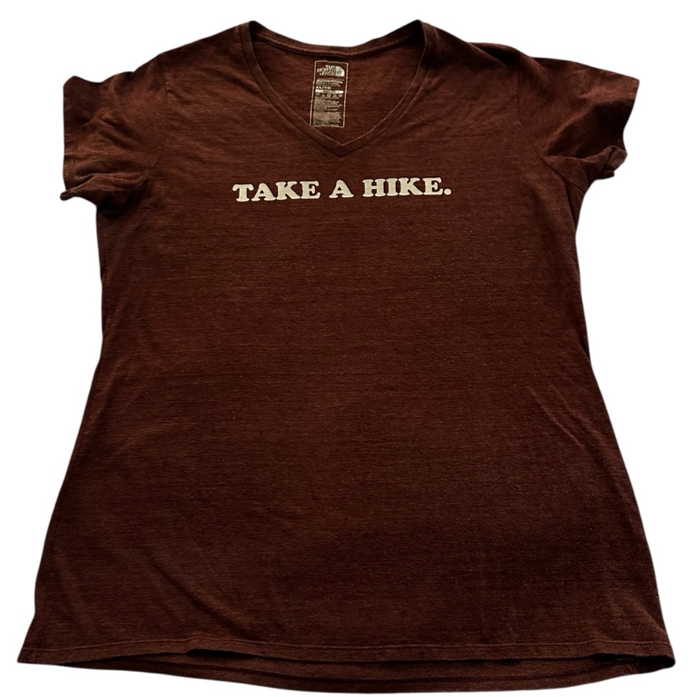 The North Face v-neck tee shirt maroon, ‘take a hike" size XL women’s. Soft